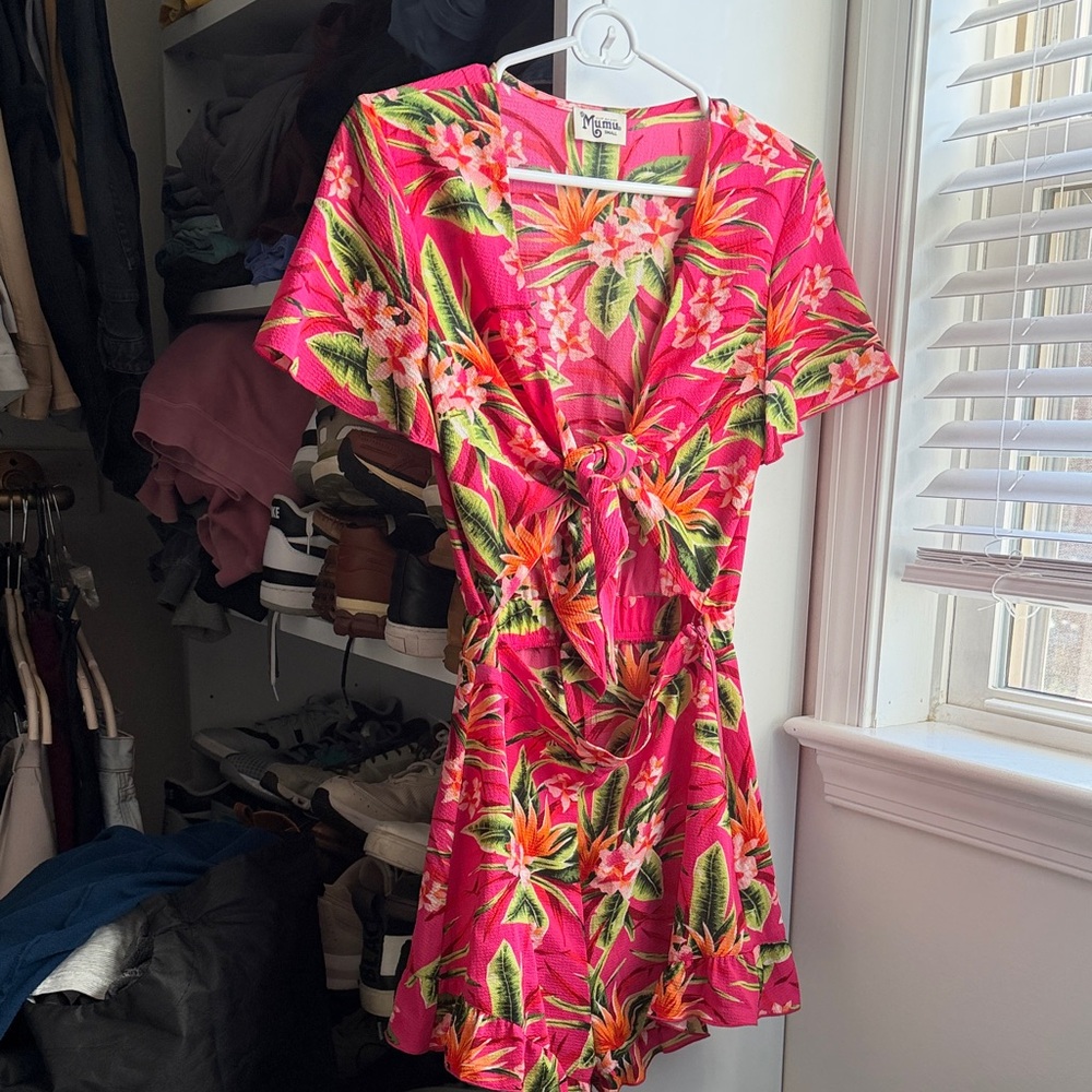 Show Me Your MuMu Pink Tropical Floral Top with Orange & Green Accents